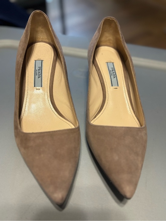 Prada Taupe Suede Pointed Pumps